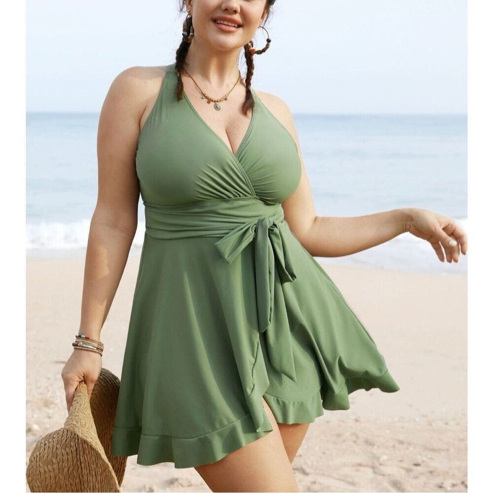 BLOOMCHIC Plain Ties Wrap Flutters Swim Dress *NEW*